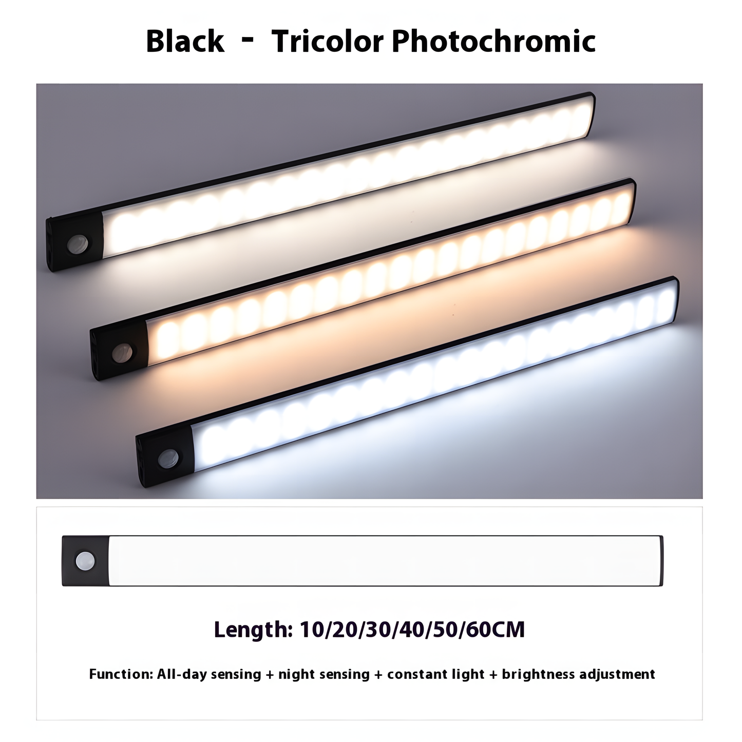 Luminous Pro – Smart Motion Sensor LED Light|Matte Black tricolor photochromic